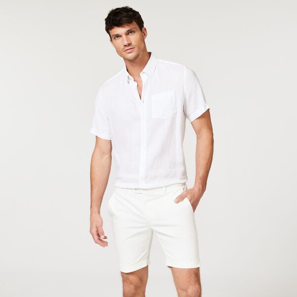 White Linen Short Sleeve Mens Shirt